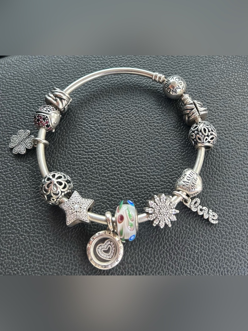 Pandora Silver Charm Bracelet with Multicolor Glass Center and Pink Accents - Picture 7 of 9
